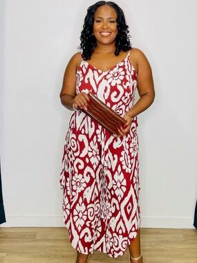 ✨🔥 MSK Geometric Wide-Leg Jumpsuit – Red & White | Size Medium | NWT 🔥✨